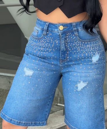 Bermuda Indigo Stretch Con Brillo | Denim