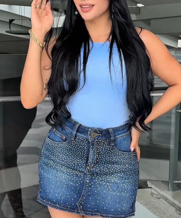 Falda Short Índigo Stretch con Brillos