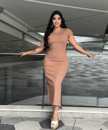 Vestido rib con mangas - Cocoa